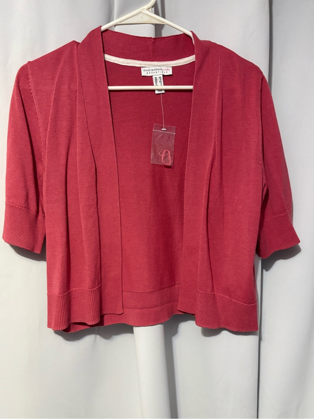 Isaac Mizrahi Coral-Pink Short Sleeve Open-Front Cardigan